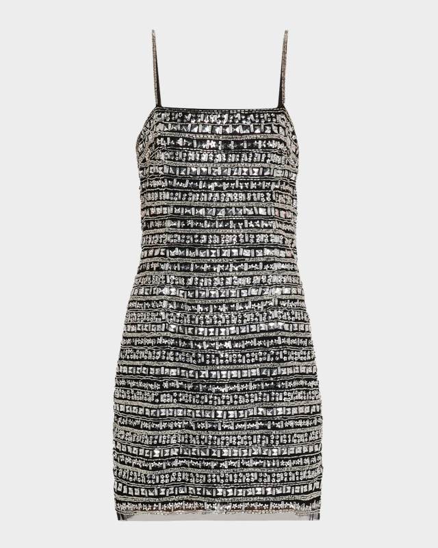 Ember Square-Neck Bead & Sequin Mini Dress